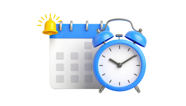 White calendar icon with alarm clock reminder symbol for planning and schedule isolated on white background