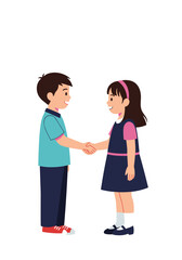 Fototapeta premium Two young friends engage in a friendly handshake symbolizing mutual respect and partnership in childhood development activities