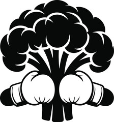 Fototapeta premium Healthy broccoli boxer athlete silhouette punching for fitness