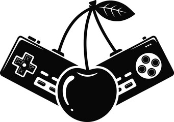 Retro cherry game controller silhouette for gaming enthusiasts