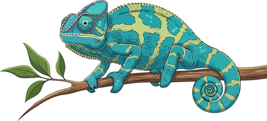 Naklejka premium amazing chameleon on branch a masterpiece of natures palette, isolated on transparent background