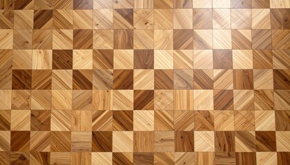 Geometric wooden parquet flooring with varied natural tones