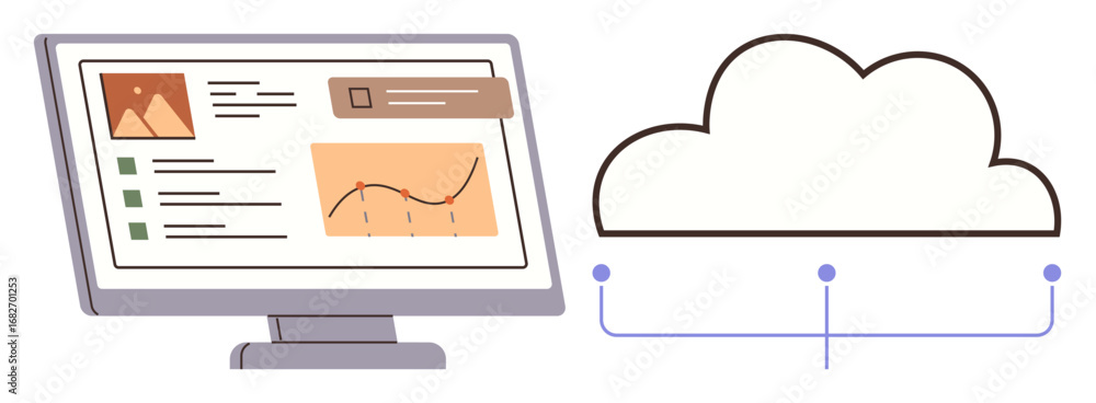 Aufkleber monitor showing data analytics and graphs linked to a cloud symbol representing connectivity and sto