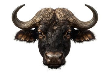 Naklejka premium African buffalo head portrait, wildlife, safari, grassland background, logo