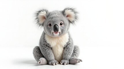 Fototapeta premium Cute Baby Koala with Soft Fur Posing on a Clean White Backdrop