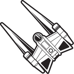 Futuristic Spaceship Outline Isolated on White Background SciFi Spacecraft