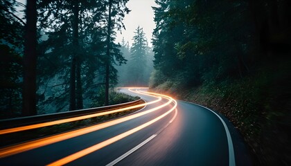 Speed and motion on a dark road.This dynamic image is ideal for technology-focused advertising, automotive websites, print materials about speed and connectivity, or as a background for presentations.