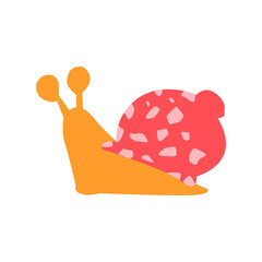 Colorful cartoon snail with a patterned shell, positioned against a plain white background