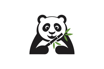Cartoon Panda Holding Bamboo on a White Background Simple and Minimalist