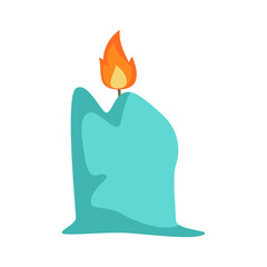 Colorful flame atop a teal mountain, symbolizing warmth and adventure in nature
