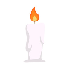 A glowing candle with a vibrant flame illuminating a serene white background