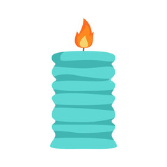 Vibrant turquoise candle with a flickering flame against a plain background, ideal for relaxation