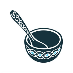 Celtic Knotwork Wooden Spoon and Bowl Illustration Knotwork Spoon A wooden spoon with Celtic knot handle swirling toward the bowl