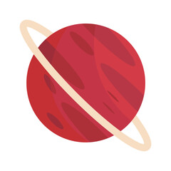 Abstract representation of a red planet with rings against a white background, ideal for space themes
