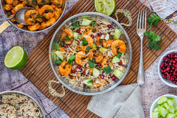Tandoori prawns with wild rice
