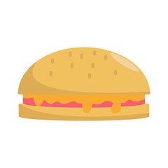 A vibrant burger with layers of fresh ingredients against a simple background