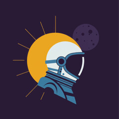 Fototapeta premium Stylized Astronaut Profile with Sunburst and Moon in Deep Space