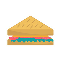A colorful sandwich with layered ingredients on a white background, perfect for food photography