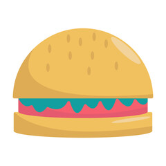 A vibrant, oversized burger with colorful toppings sitting on a bright plate in a playful setting
