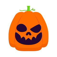 Vibrant cartoon pumpkin with a green stem, set against a plain white background, perfect for Halloween