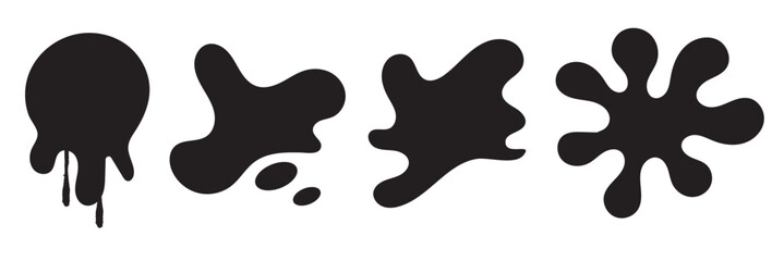 Paint splatter shapes isolated on white. Collection of bright paint splatter shapes in black perfect for creative design. ink blots. vector illustration. EPS 10

