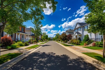 Suburban street lined with residential houses