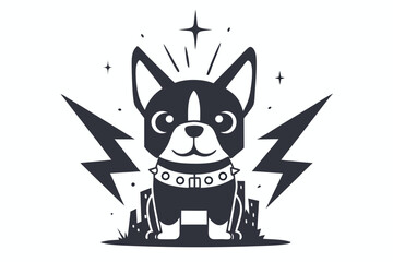 Dog Cartoon Mascot with Spiked Collar and Lightning on White Background Art
