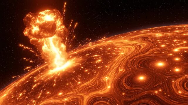 Stunning Cosmic Landscape with Swirling Solar Plasma on Star Surface and Glowing Space Lights in Deep Universe Setting Perfect for Sci-Fi Astronomy and Space Exploration Themes