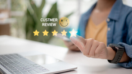 Customer review and online service rating with five star feedback concept. Modern digital...