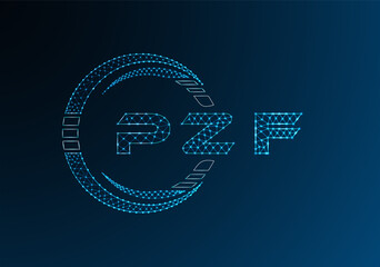 PZF low poly letter logo vector design. PZF lower poly logo design. Low poly logo.