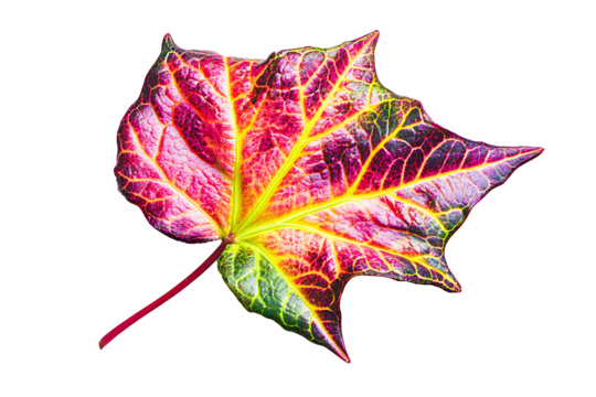 A vibrant ivy leaf with pointed lobes and high contrast vein pattern, isolated on white