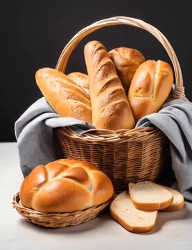 baked bread bun in the basket	