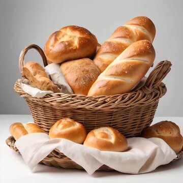 baked bread bun in the basket	