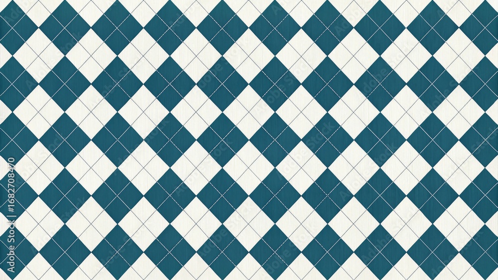 Poster classic argyle diamond pattern in deep teal and white with subtle texture creating a vintage feel