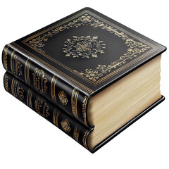 Fototapeta premium Stack of two antique books with black leather covers and gold detailing showcasing classic literature and vintage design (152) on transparent background