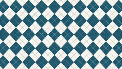 Classic argyle diamond pattern in deep teal and white with subtle texture creating a vintage feel