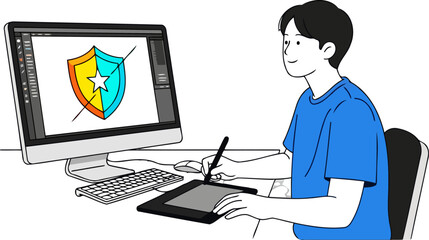 digital artist designing a bold security logo creative graphic concept, isolated on transparent background