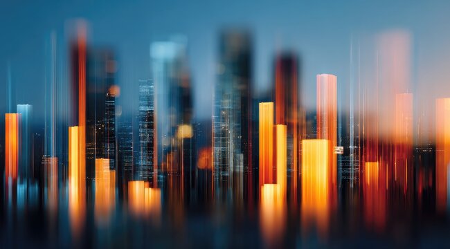 Abstract cityscape with vibrant orange/yellow bars