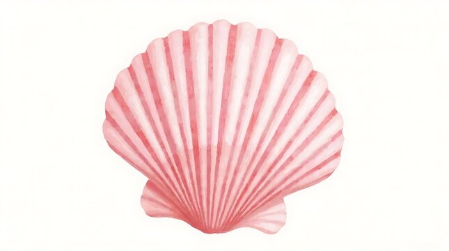 Soft Pink Watercolor Scallop Shell Design, Isolated on White Background
