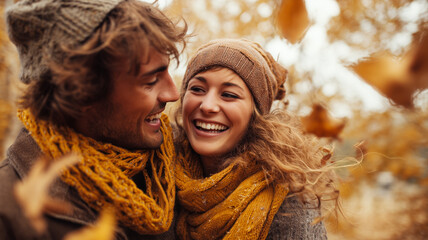 Portrait of happy couple in autumn