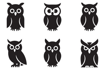 Set of Owls Silhouette Bundle, Animal Icons, WildLife. Vector black silhouette. with white background