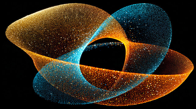 Abstract blue and orange mesh forming a spiral floral pattern. Futuristic and geometric design ideal for digital art, creative visuals, technology-inspired backgrounds, and modern abstract composition