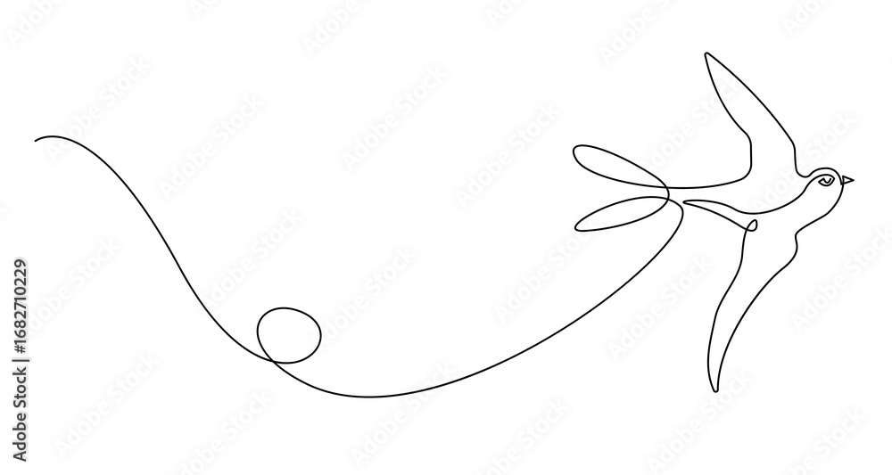 Poster swallow bird flying continuous one line drawing. minimalistic simple linear illustration of silhouet