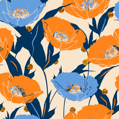 Flower Seamless Pattern. Abstract Floral Print Design. Colorful Flowers with Leaves Wallpaper. Vector Floral Template Design for Prints, Patterns, Textile, Fabric