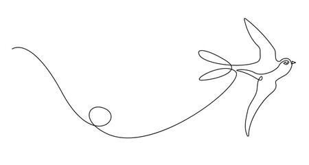 Swallow Bird Flying Continuous One Line Drawing. Minimalistic Simple Linear Illustration of Silhouette of Bird. Simple One Line Art for Minimalist Design.