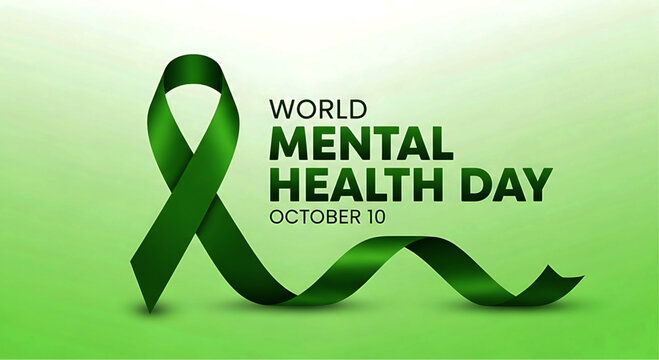 Emerald Green Ribbon: World Mental Health Day Awareness Symbol - Powered by Adobe