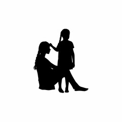 Silhouette of mother braiding daughter s hair on a clean white background