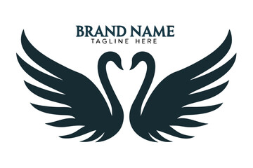 Elegant Swan Logo Concept, Stylized Swans Forming a Heart Shape on White Background