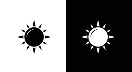 A bright sun icon with rays, a black and white split design symbolizing radiance, energy, and summer beauty.
