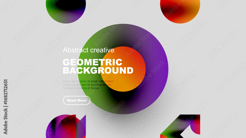 Aufkleber abstract design features colorful shapes, text overlay, simple layout. modern aesthetic suitable for